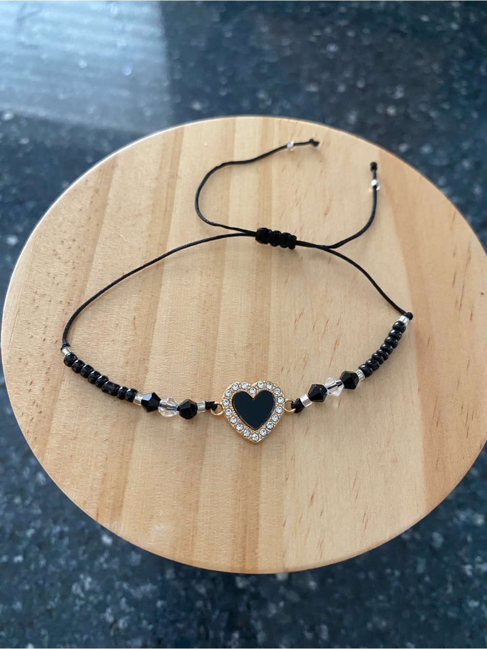 Gold Heart Black Bead Adjustable Bracelet - Women Jewelry